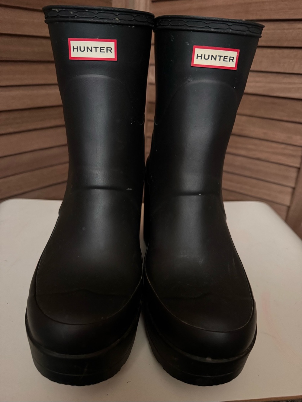Hunter Black Wedge Platform Rain Boots Waterproof US 7 EU 38